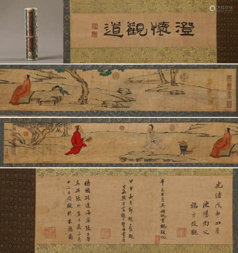 Chinese ink painting scroll, Li Tang's character long scroll