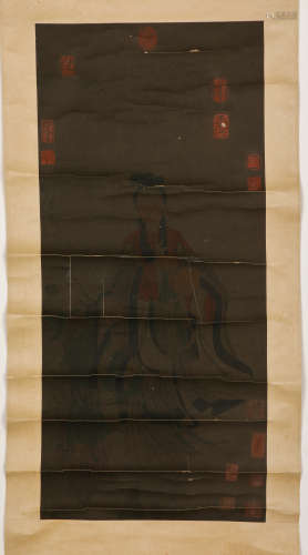 Chinese ink painting, Jia Shi's ancient figures vertical scr...
