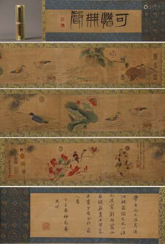 Chinese ink painting,  flower and bird long scroll