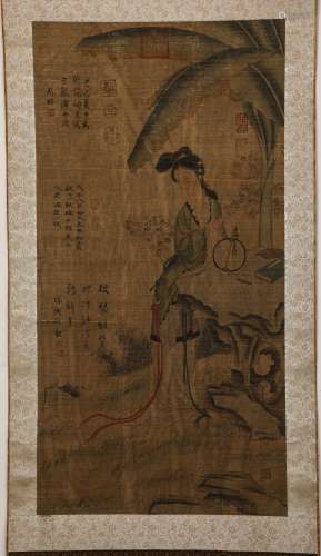 Chinese ink painting, Zhoufang's figure vertical scroll