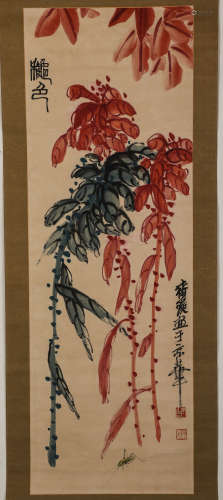 Chinese ink painting, Bai Shi's flower vertical scroll
