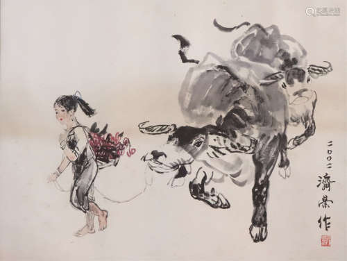刘济荣 -- 牧牛图
（1931-2016）兴宁人，中国美术家协会会员，广州美...