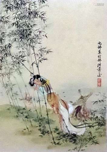 胡也佛 -- 仕女
（1908-1980）浙江人，工书画，擅作仕女，所作人物画线...