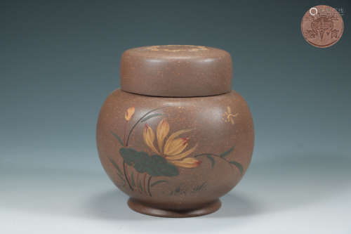 Qing - purple sand and color poetry tea canister