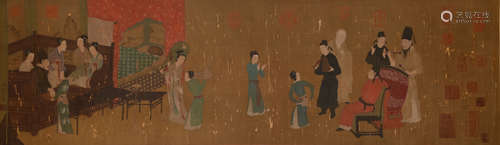 Five Dynasties - Gu Hongzhong figure Silk hand scroll