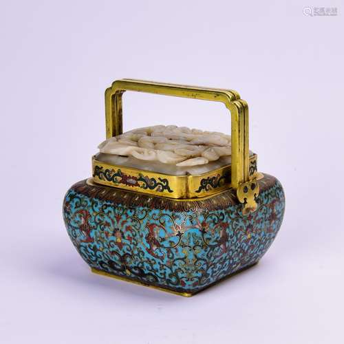 Qing - Cloisonne inlaid jade aromatherapy furnace