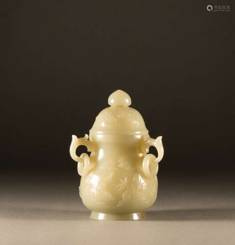 Qing dynasty - Hetian white jade figure ornaments