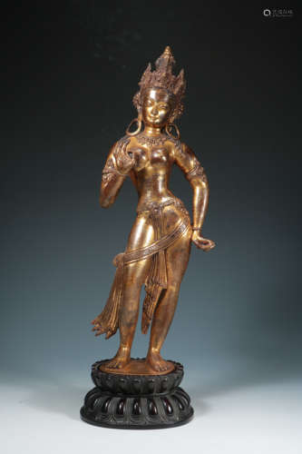 11th century - bronze gilt statue of lotus hand guanyin from...