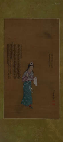 A vertical scroll on silk with a picture of Qing Dynasty - C...