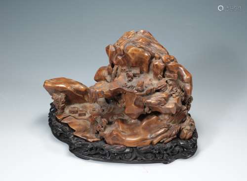 Qing - Boxwood landscape figure Shanzi ornaments