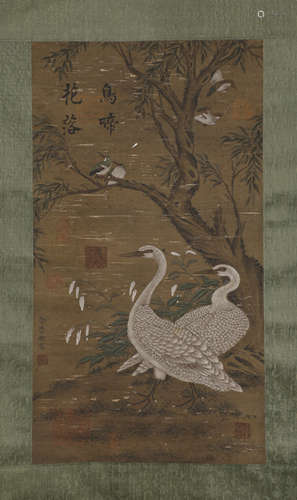 Song - Xu Songsi flowers and birds on silk vertical axis