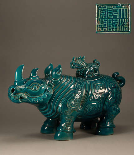 Qing - single glaze rhinoceros ornaments