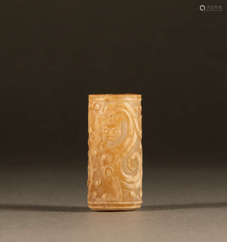 Western Zhou Dynasty - Hetian chi dragon jade pipe