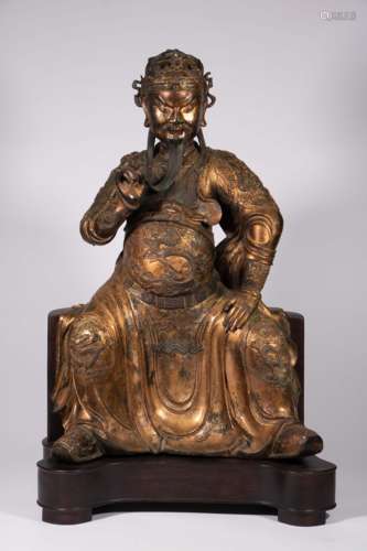 13th century - Bronze gilt seated statue of Guan Gong