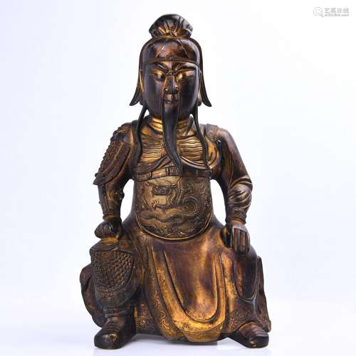 13th century - Bronze gilt seated statue of Guan Gong