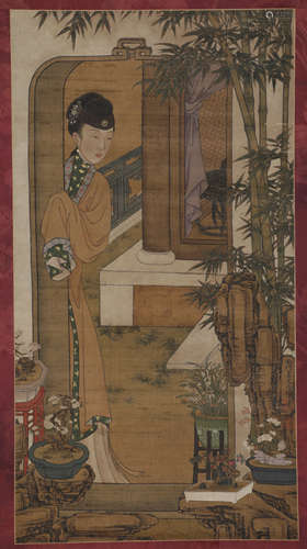 Qing dynasty - Lengmei Ladies On Silk Vertical Scroll