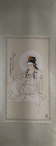 Zhang Daqian Guanyin Paper Vertical Axis