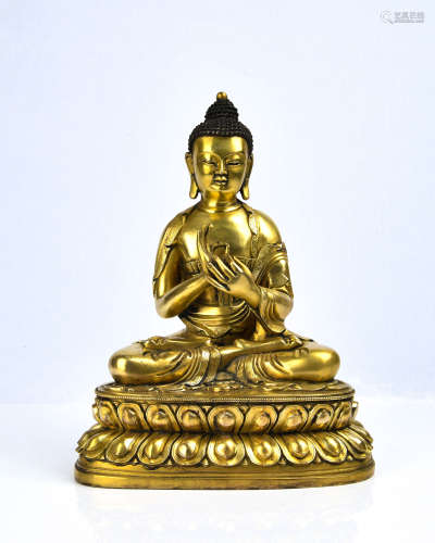Qing - Bronze Gilt Burning lamp Buddha