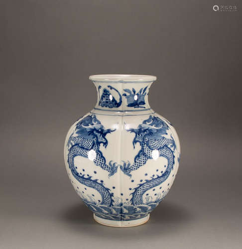 Qing  - Blue and White Double Dragon Bottle