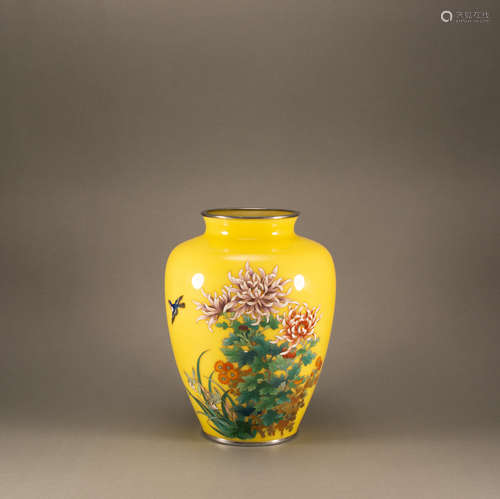 Qing - Cloisonne Vase With Flowers and Birds