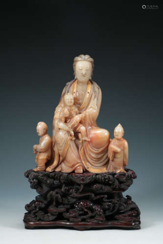 Qing - Shoushan stone Guanyin child ornaments