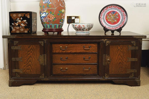 KOREAN BRASS MOUNTED HARDWOOD LOW CABINET