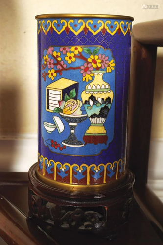 CHINESE CLOISONNE ENAMELLED BRUSH POT