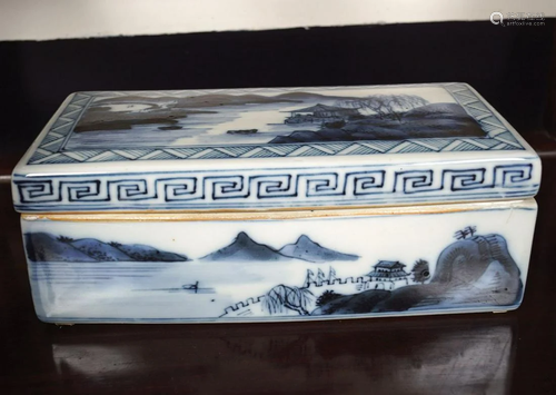 CHINESE BLUE AND WHITE BOX AND COVER