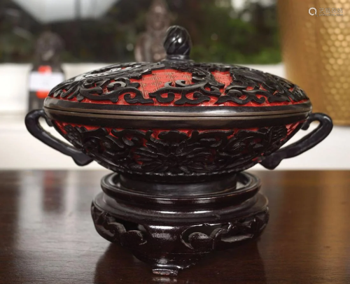 CHINESE BLACK LACQUERED AND ENAMELLED BOWL