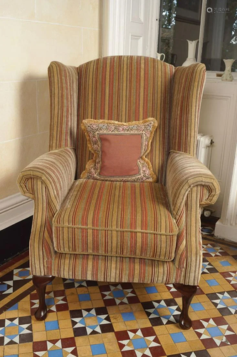 GEORGE II STYLE WING BACKED ARMCHAIR