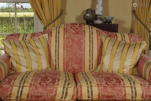 2 YELLOW STRIPED SILK UPHOLSTERED CUSHIONS