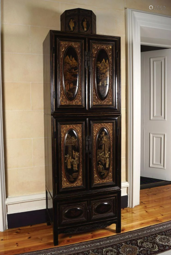 CHINESE QING LACQUERED CABINET-ON-CABINET