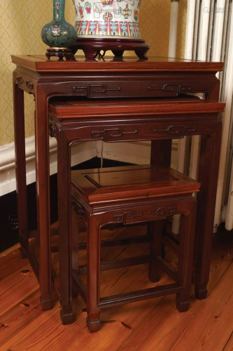 CHINESE NEST OF 4 HARDWOOD TABLES