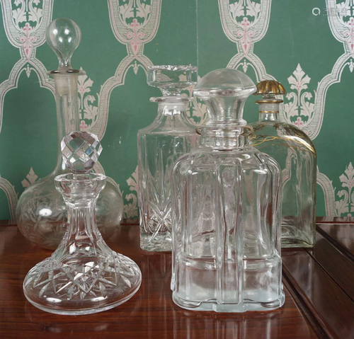 5 ASSORTED CRYSTAL DECANTERS