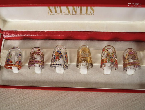 SET OF ATLANTIS ENAMELLED CRYSTAL SHOT GLASSES