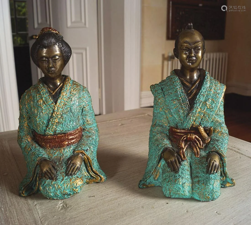 2 JAPANESE BRONZE POLYCHROME FIGURES