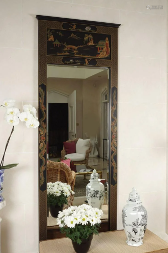 CHINESE LACQUERED FRAMED PIER MIRROR