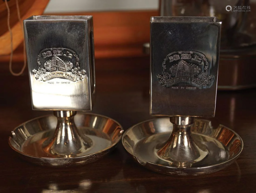 PAIR SILVER PLATED ASHTRAYS