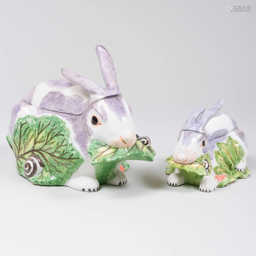 Two Italian Porcelain Bunny Form Tureens and Covers