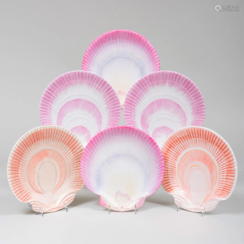 Assembled Set of Six Porcelain Shell Shaped Dessert