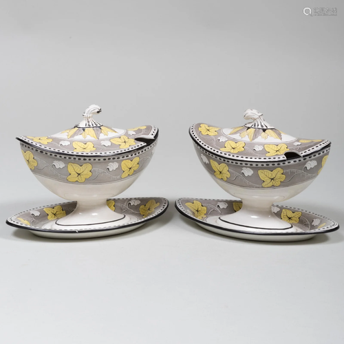 Group of English Pearlware Yellow and Grey Decorated Se