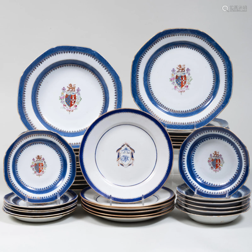 Chinese Export Porcelain Blue Ground Armorial Part Serv