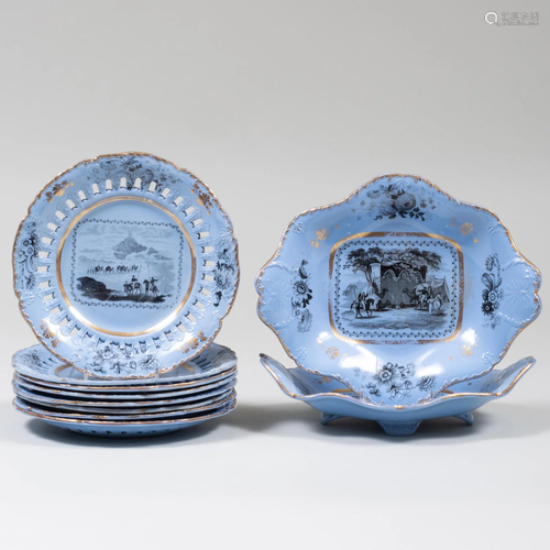 Ridgeway Blue Ground Transfer Printed Dessert Service