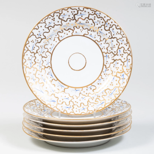 Set of Six Gilt-Decorated Porcelain Dessert Plates,