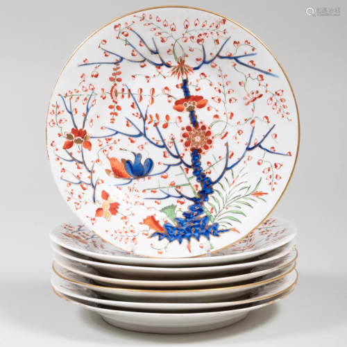 Set of Seven Derby Porcelain Plates in an 'Imari'