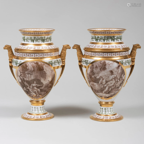 Pair of Stone, Coquerell et Le Gros Porcelain Sepia and