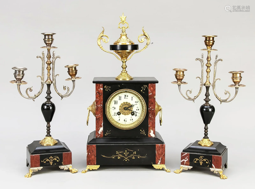 Fireplace clock set, 3 pieces,