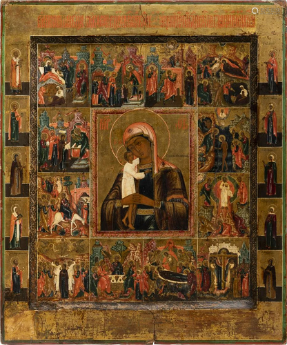 A RARE AND LARGE ICON SHOWING THE MOTHER OF GOD