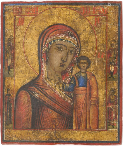 A SMALL ICON SHOWING THE KAZANSKAYA MOTHER OF GOD