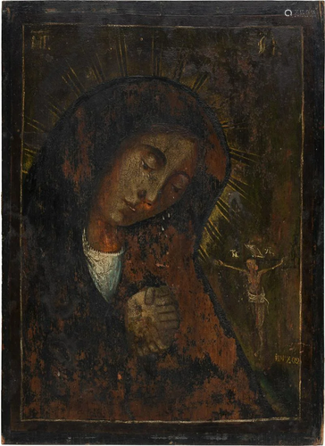 A DATED ICON SHOWING THE AKTHYRSKAYA MOTHER OF GOD